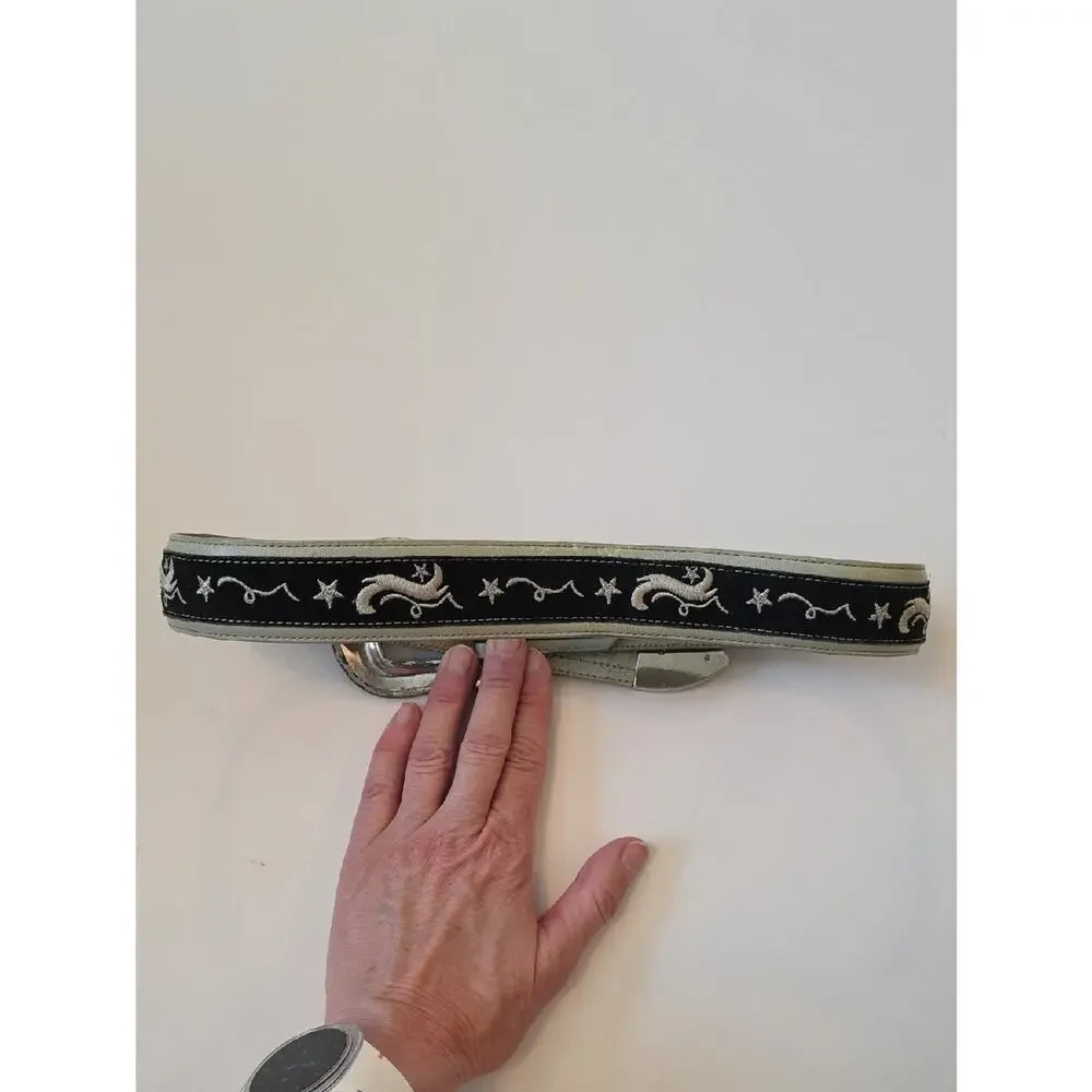 Roper Black Cream Suede Embroidered Leather Cowgirl Western Belt Women S/XS READ